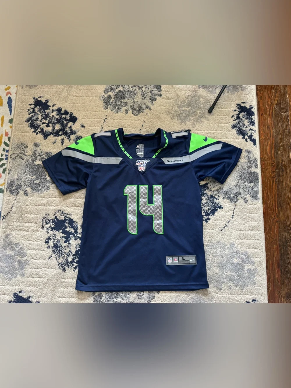 Nike Kids Seattle Seahawks Navy and Neon Green #14 Jersey - Picture 1 of 4